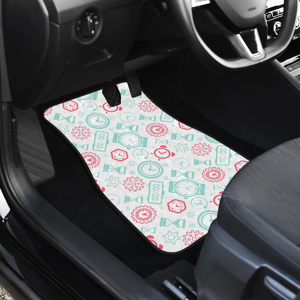 Clock Time Pattern Blackground Front And Back Car Mats