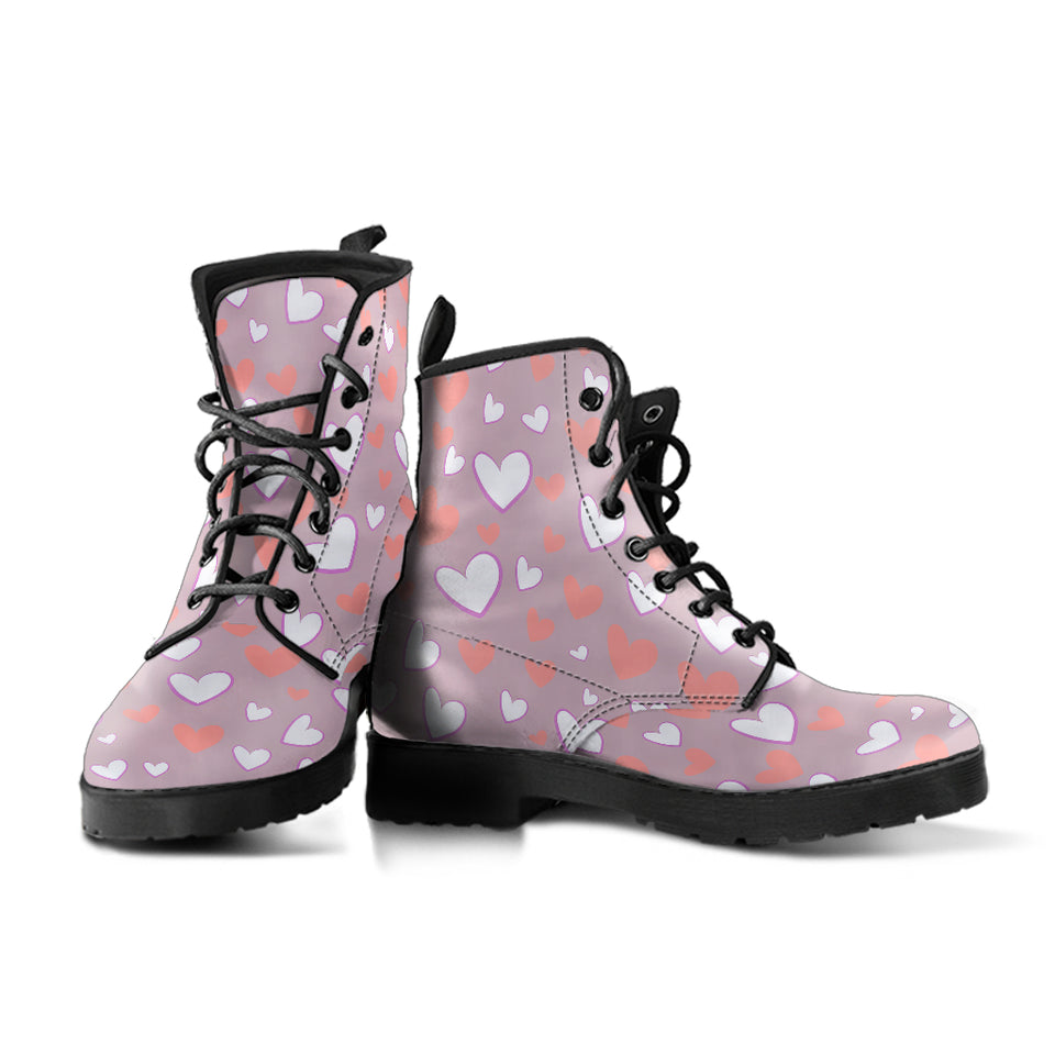 Coral White Heart Pattern Leather Boots
