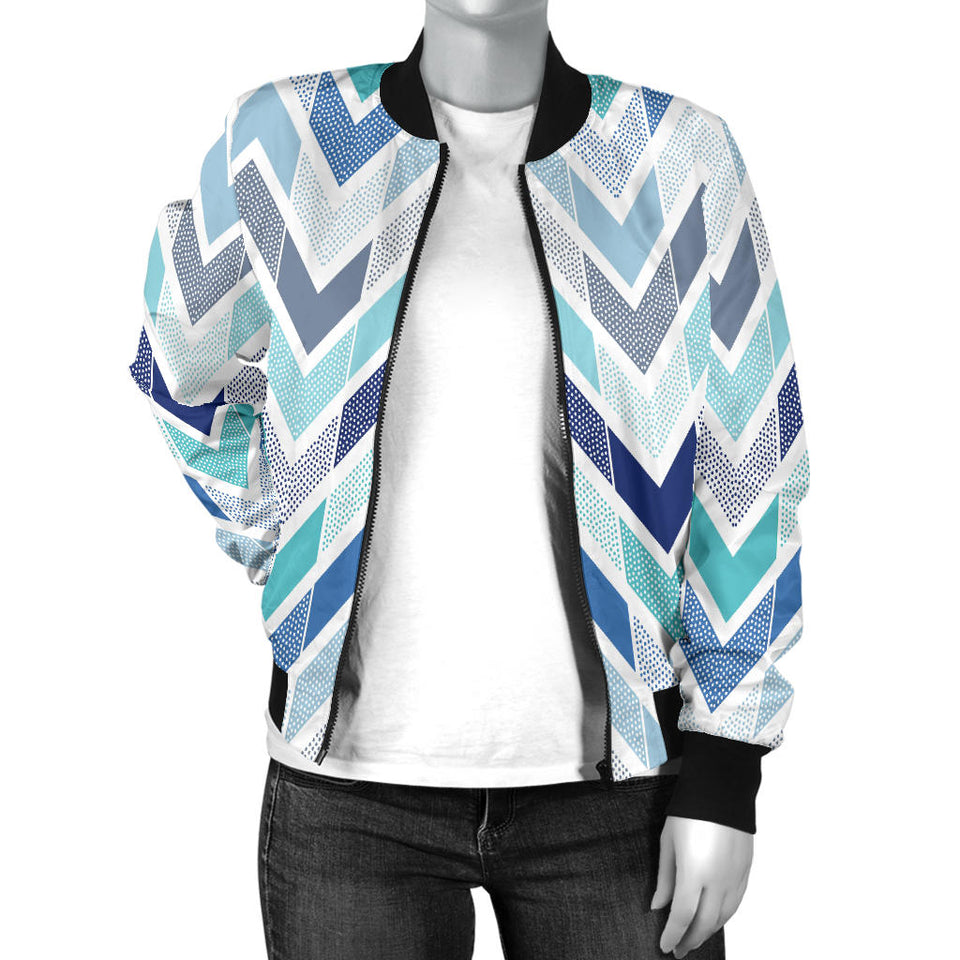 Zigzag  Chevron Blue Pattern Women'S Bomber Jacket