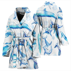 Watercolor Dolphin Pattern Women'S Bathrobe