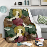 Japanese Cranes Flying Forest Dot Pattern Premium Blanket