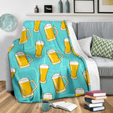 Beer Pattern Green Background Premium Blanket