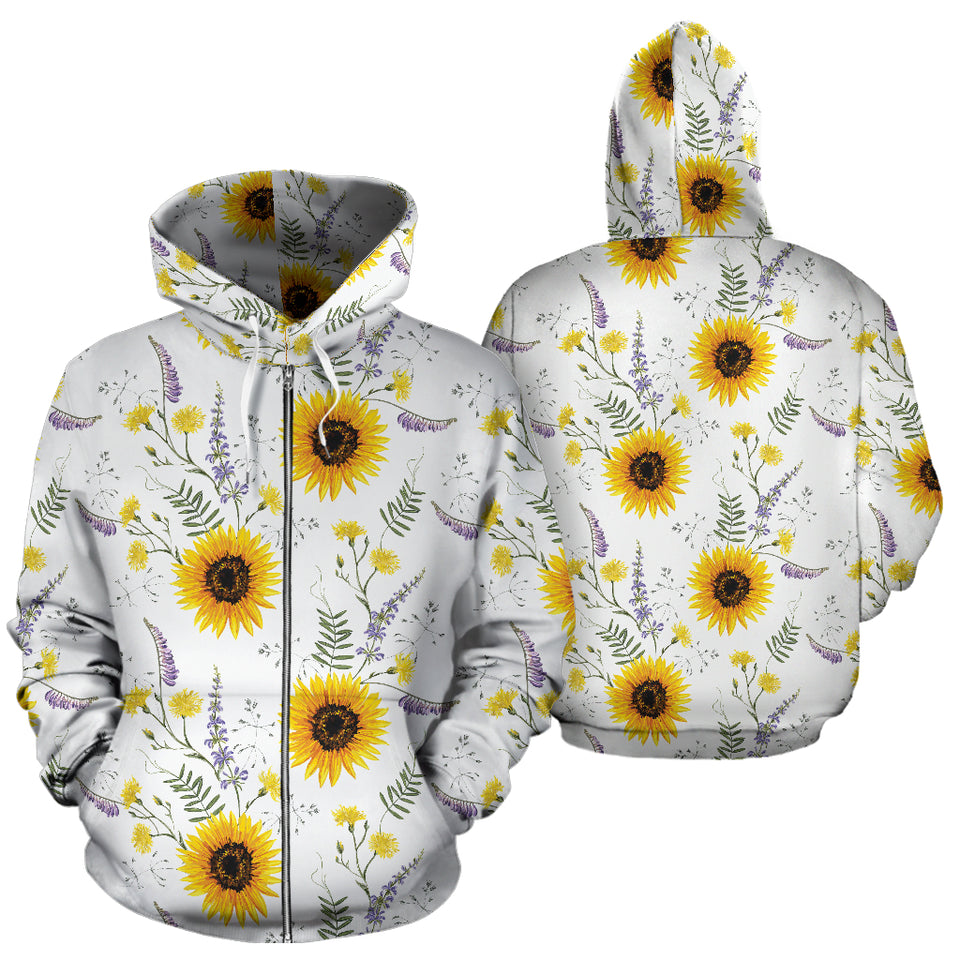 Beautiful Sunflowers Pattern Zip Up Hoodie