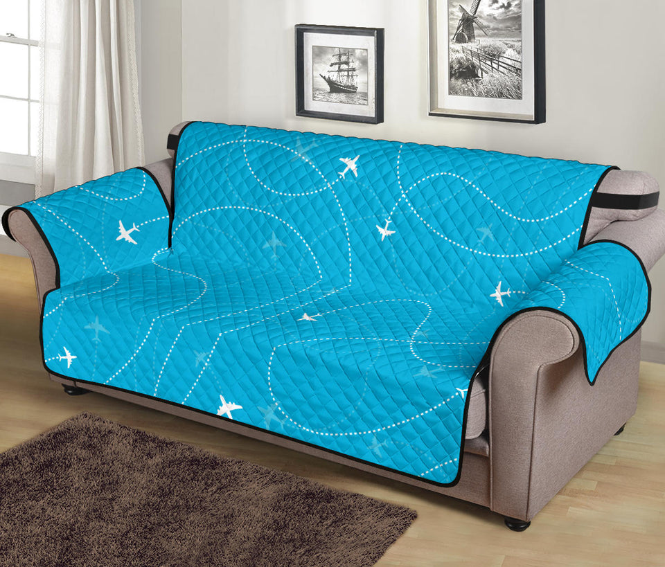 Airplane destinations blue background Sofa Cover Protector