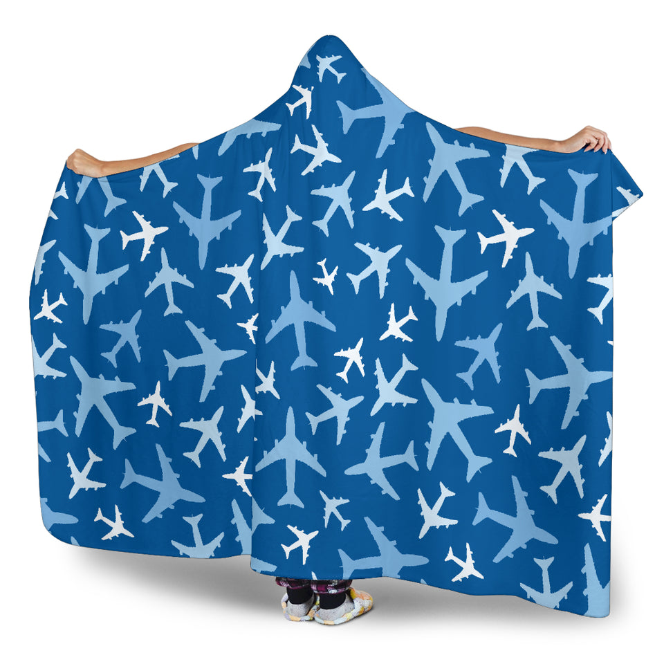 Airplane Pattern In The Sky Hooded Blanket