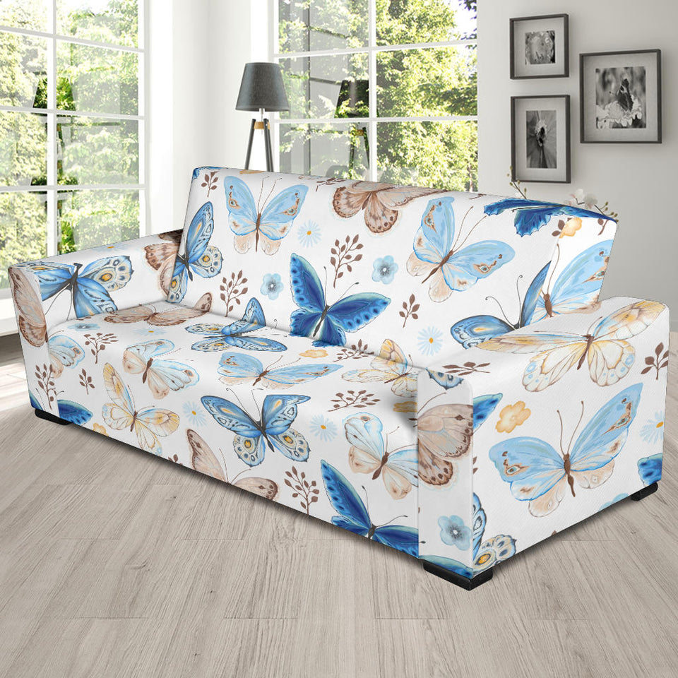 Blue Butterfly Pattern Sofa Slipcover