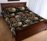 Skull rose humming bird flower pattern Quilt Bed Set