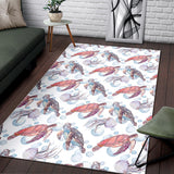 Watercolor Sea Turtle Jellyfish Pattern Area Rug