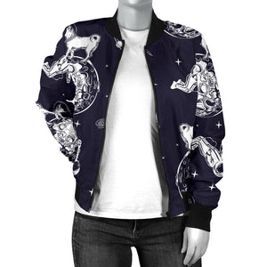 Chihuahua Space Helmet Astronaut Pattern Women'S Bomber Jacket