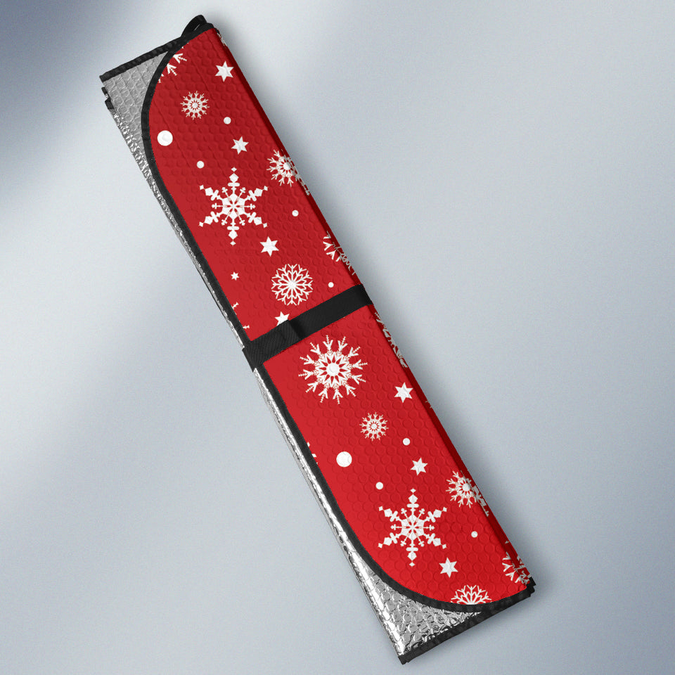 Snowflake Pattern Red Background Car Sun Shade