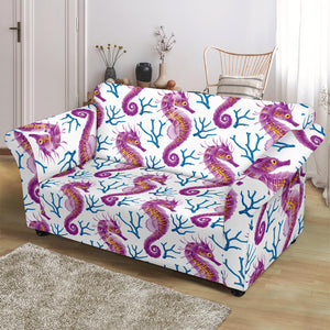 Purple Seahorse Blue Coral Pattern Loveseat Couch Slipcover