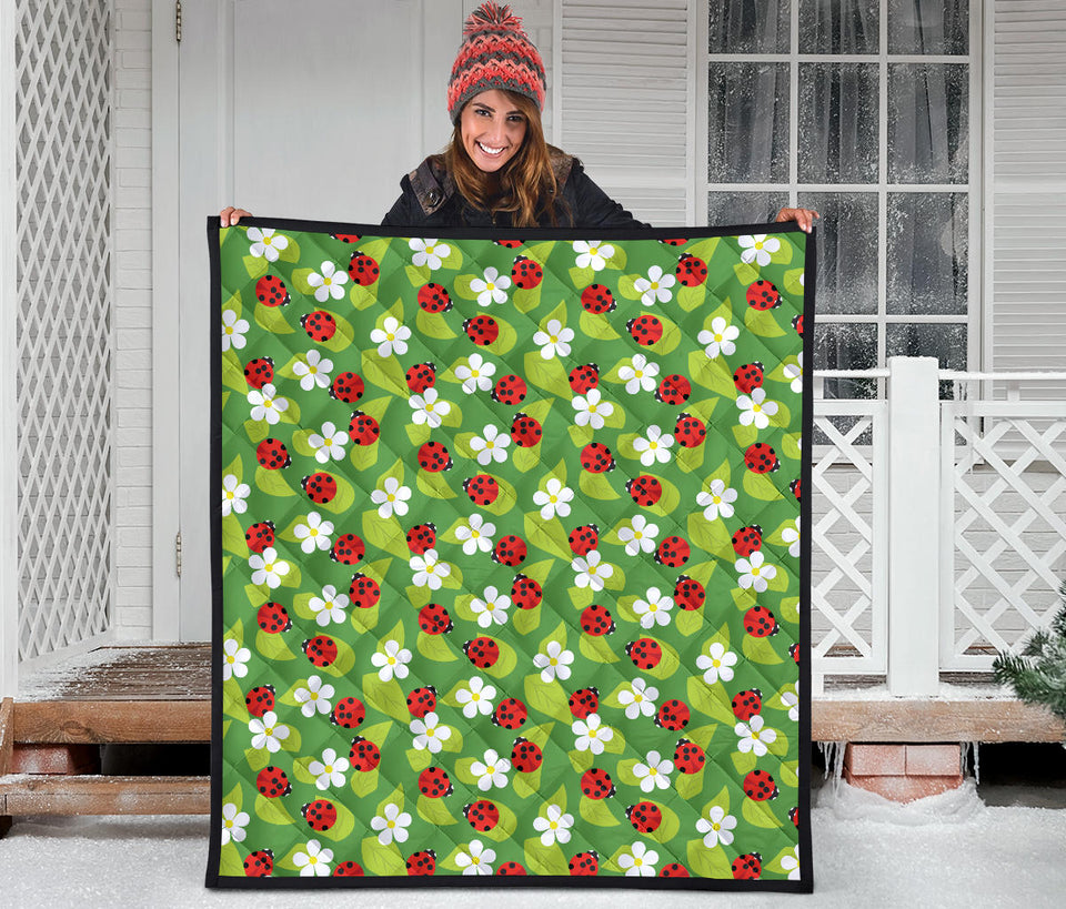 Ladybug Pattern Print Design 01 Premium Quilt