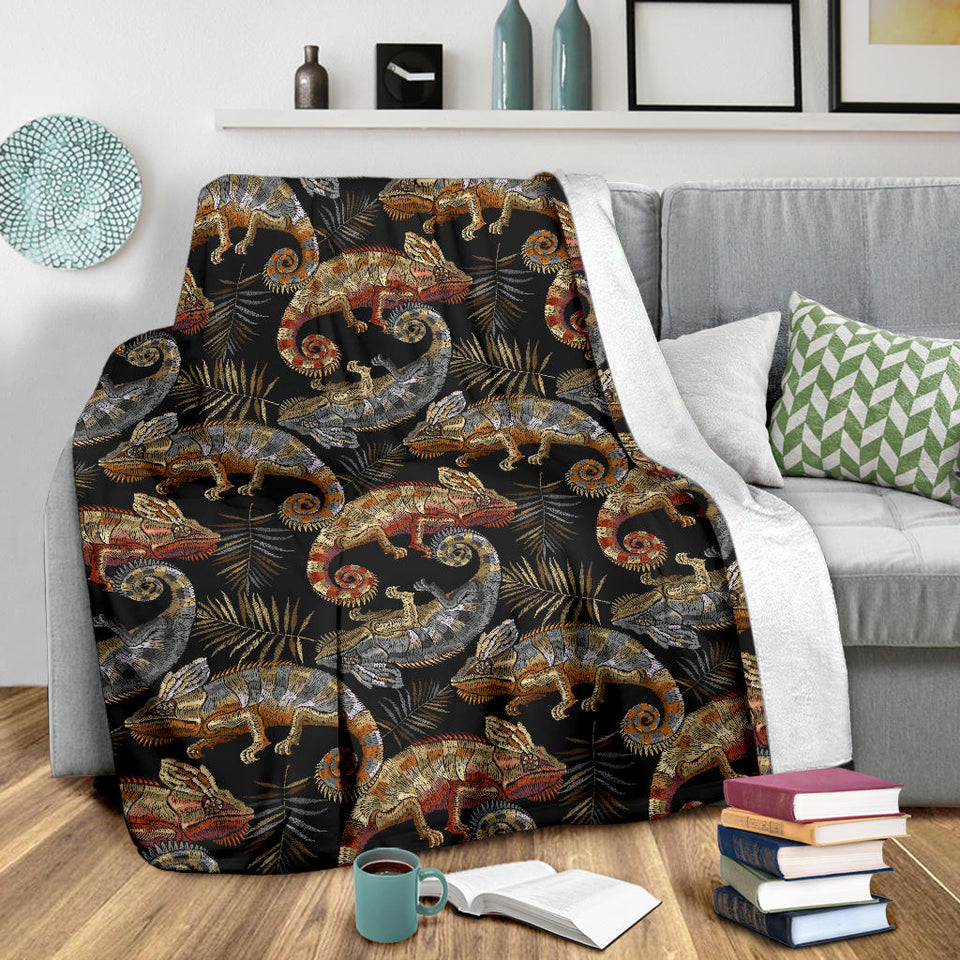 Chameleon Lizard Tropical Leaves Palm Tree Premium Blanket