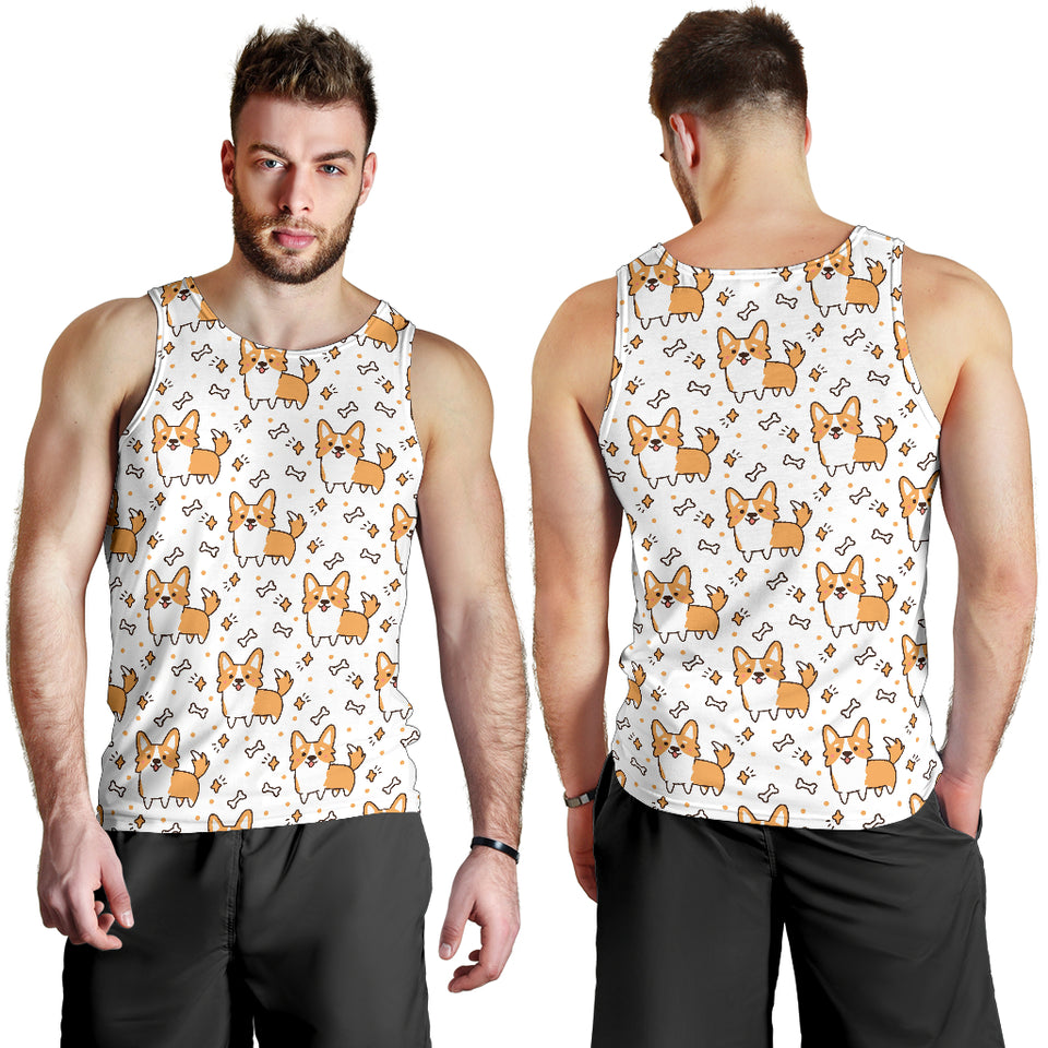 Cute corgi heart star bone pattern Men Tank Top