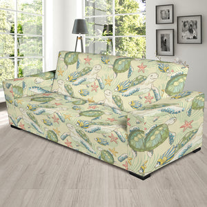 Hand Drawn Sea Turtle Fish Pattern Sofa Slipcover