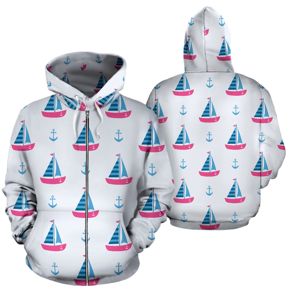 Sailboat Anchor Pattern Zip Up Hoodie