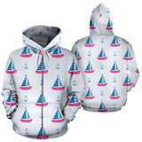 Sailboat Anchor Pattern Zip Up Hoodie