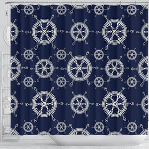 Nautical Steering Wheel Design Pattern Shower Curtain Fulfilled In US