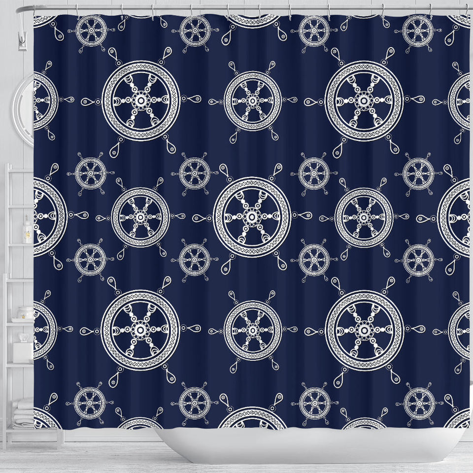 Nautical Steering Wheel Design Pattern Shower Curtain Fulfilled In US