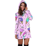 Cute Ice Cream Cone Animal Pattern Women'S Hoodie Dress