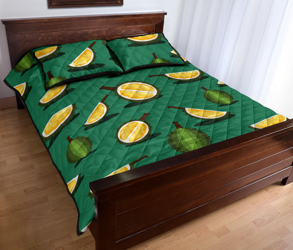 Durian pattern green background Quilt Bed Set