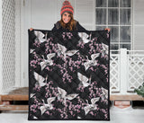 Japanese Crane Pink Sakura Pattern Premium Quilt