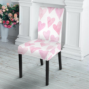 Watercolor Pink Heart Pattern Dining Chair Slipcover
