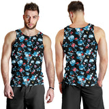 Skull flower roses leave pattern Men Tank Top
