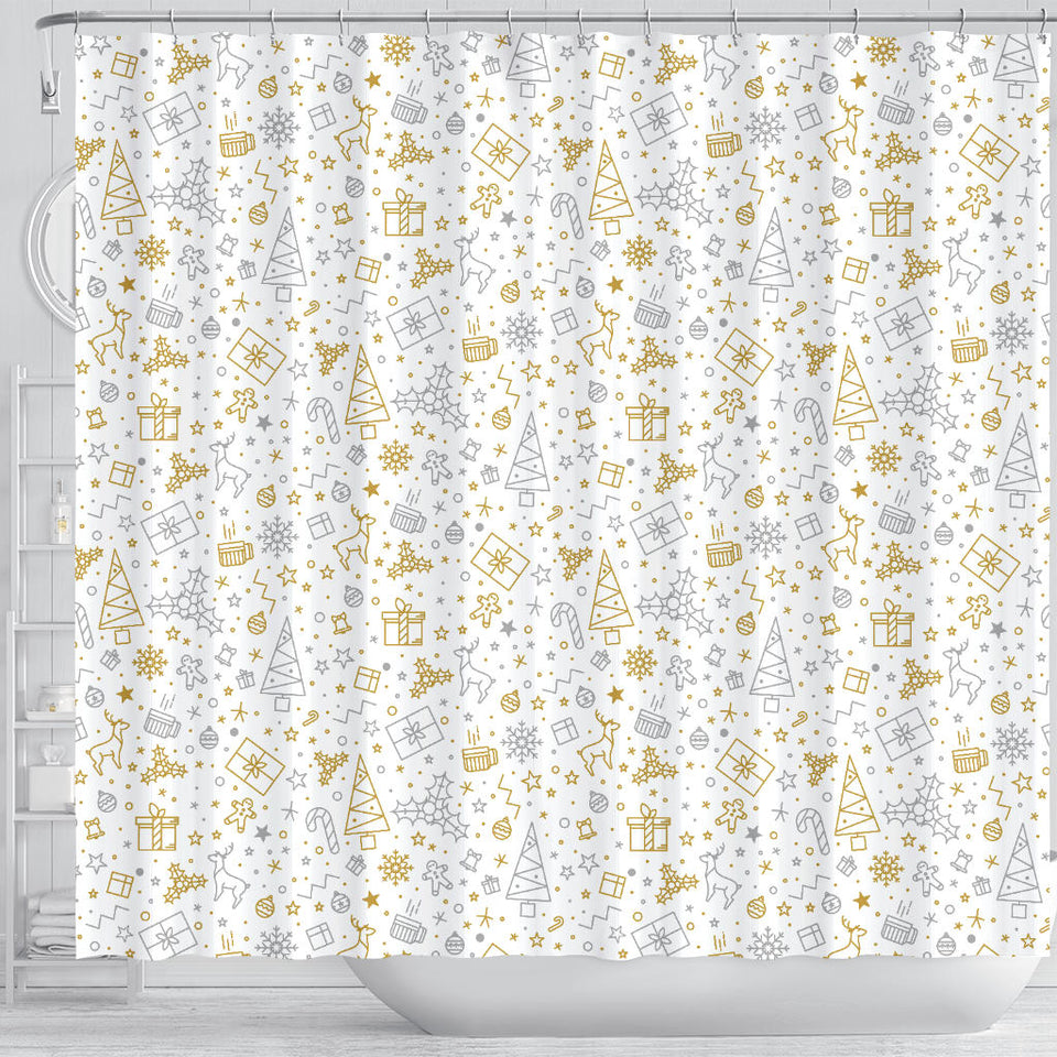 Christmas Tree Christmas Element Silver Gold Pattern Shower Curtain Fulfilled In US