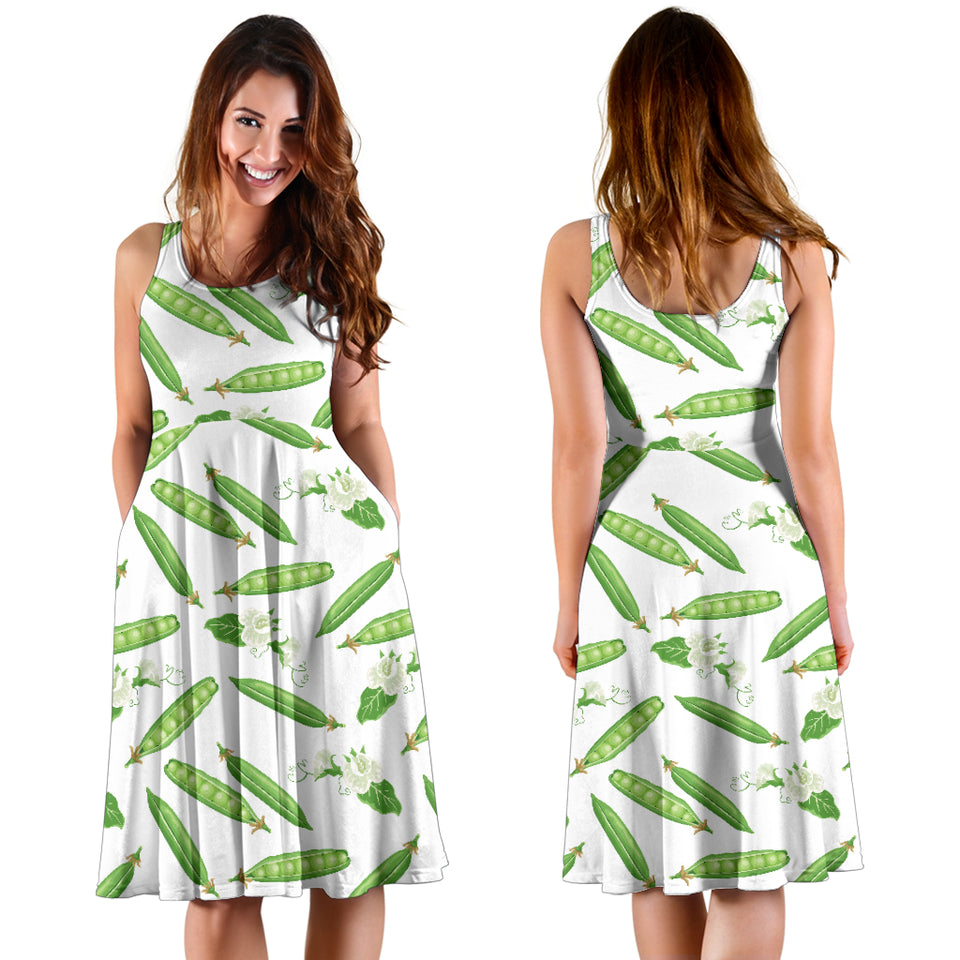 Green Peas Pattern Print Design 04 Sleeveless Midi Dress