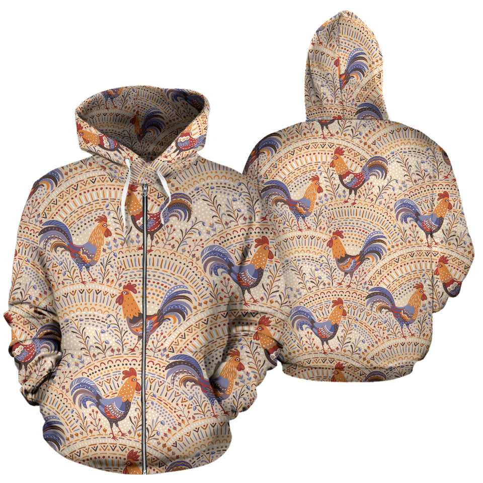 Cute Rooster Chicken Cock Floral Ornament Background Zip Up Hoodie