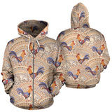 Cute Rooster Chicken Cock Floral Ornament Background Zip Up Hoodie