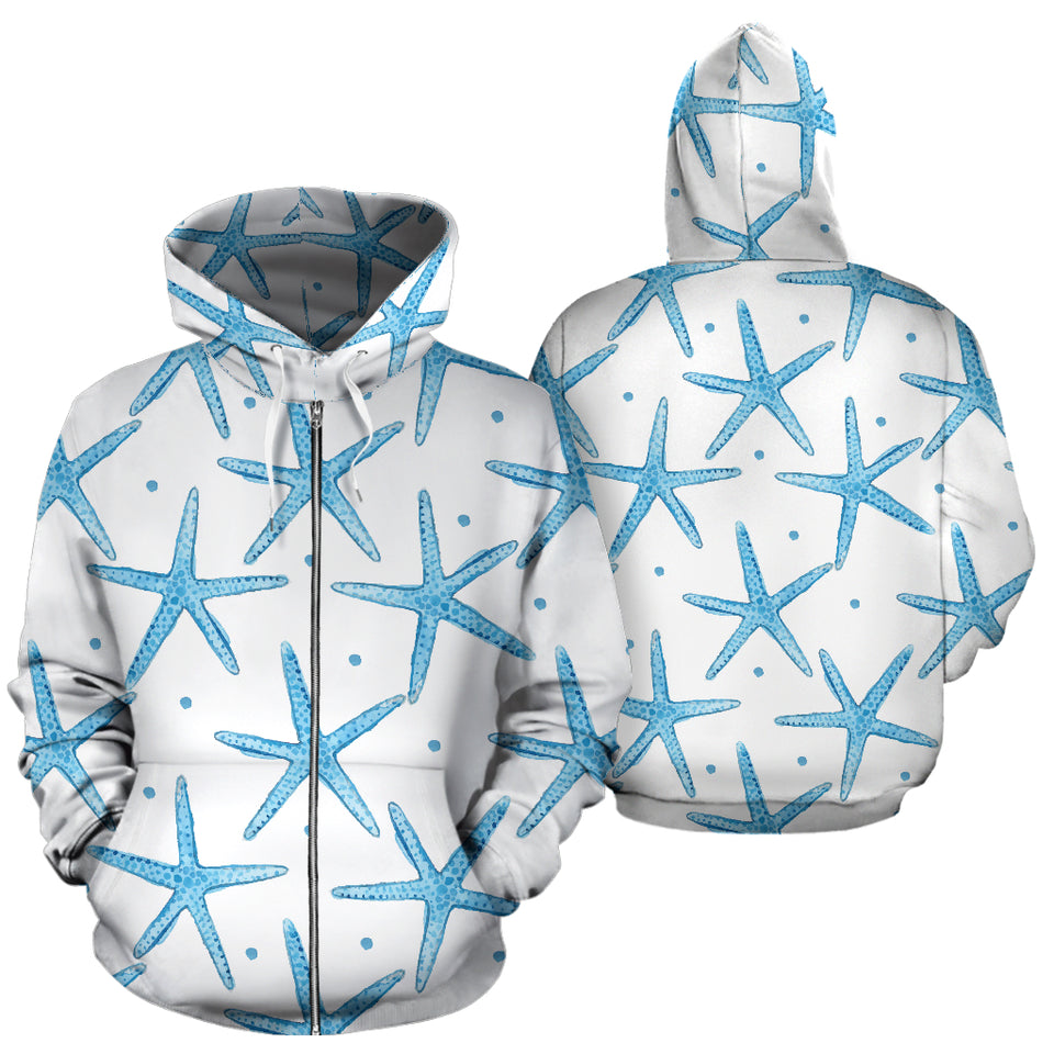 Watercolor Starfish Pattern Zip Up Hoodie