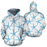 Watercolor Starfish Pattern Zip Up Hoodie