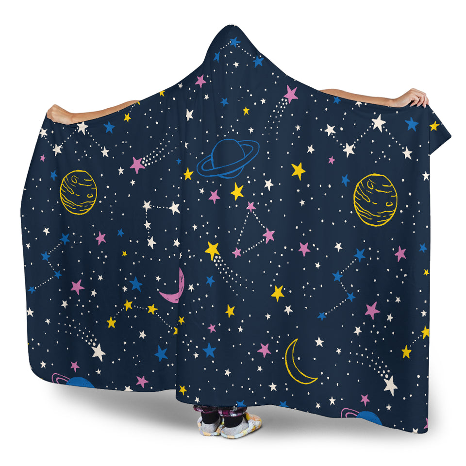 Space Pattern With Planets, Comets, Constellations And Stars Hooded Blanket