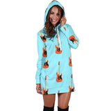 Electric Guitar Pattern Light Blue Background Women'S Hoodie Dress
