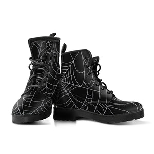 Spider Web Pattern Black Background White Cobweb Leather Boots
