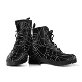 Spider Web Pattern Black Background White Cobweb Leather Boots