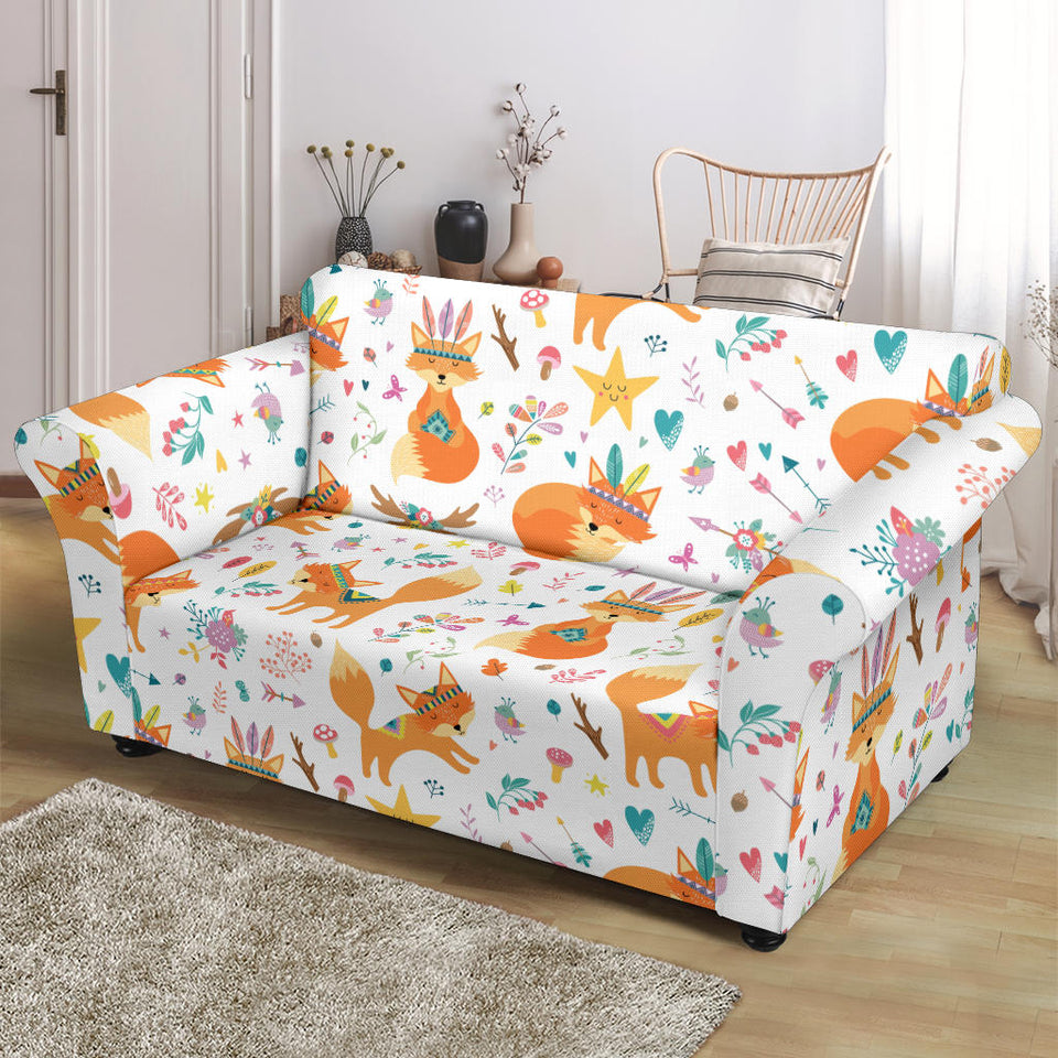 Cute Tribal Fox Pattern Loveseat Couch Slipcover