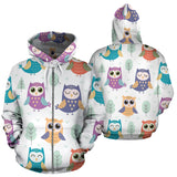 Cute Owl Pattern Zip Up Hoodie