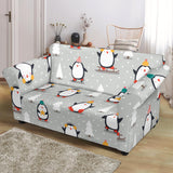 Cute Penguin Christmas Pattern Loveseat Couch Slipcover