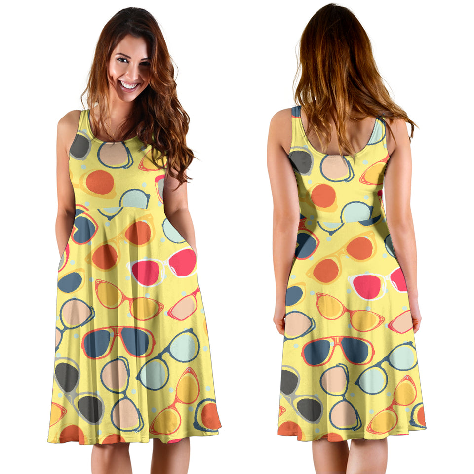 Sun Glasses Pattern Print Design 05 Sleeveless Midi Dress