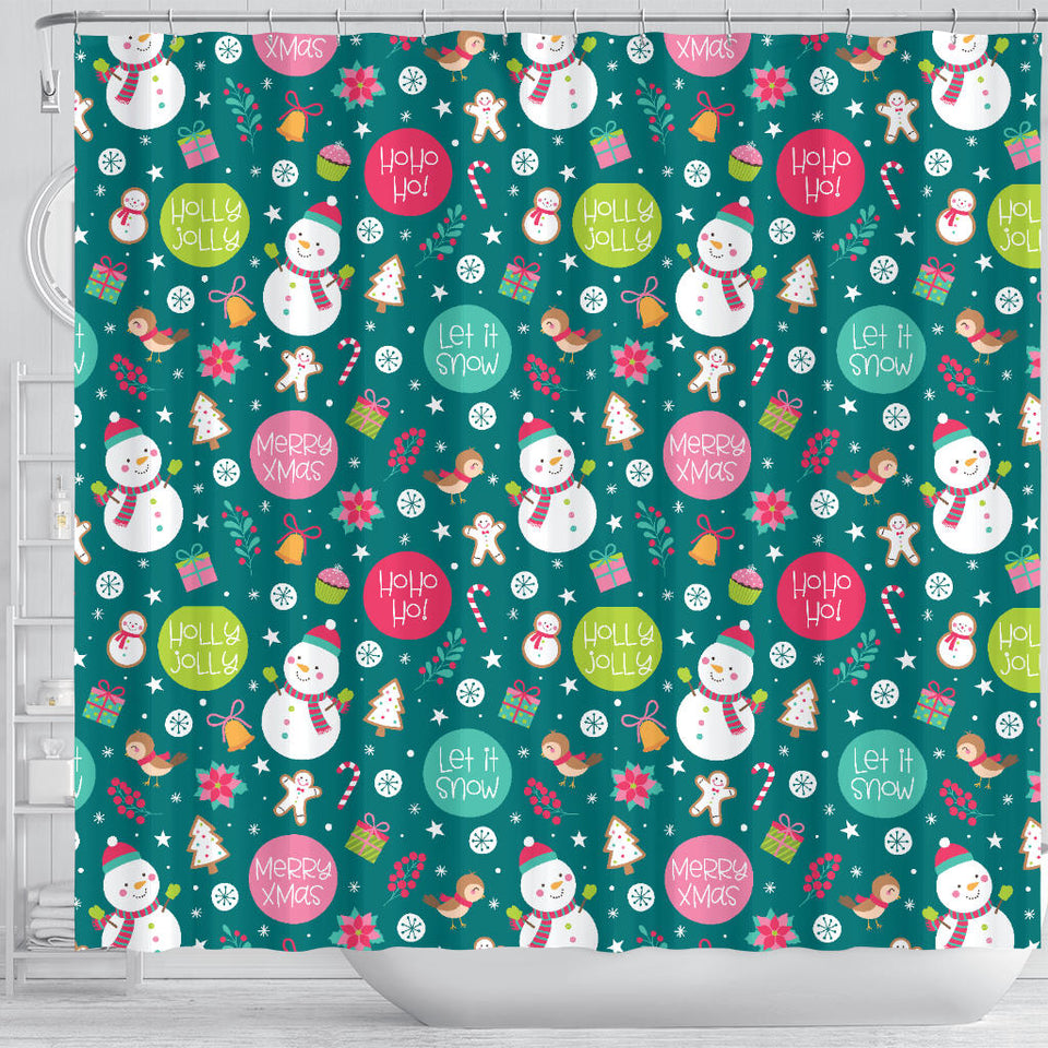 Snowman Bird Decorative Elements Christmas Pattern Shower Curtain Fulfilled In US