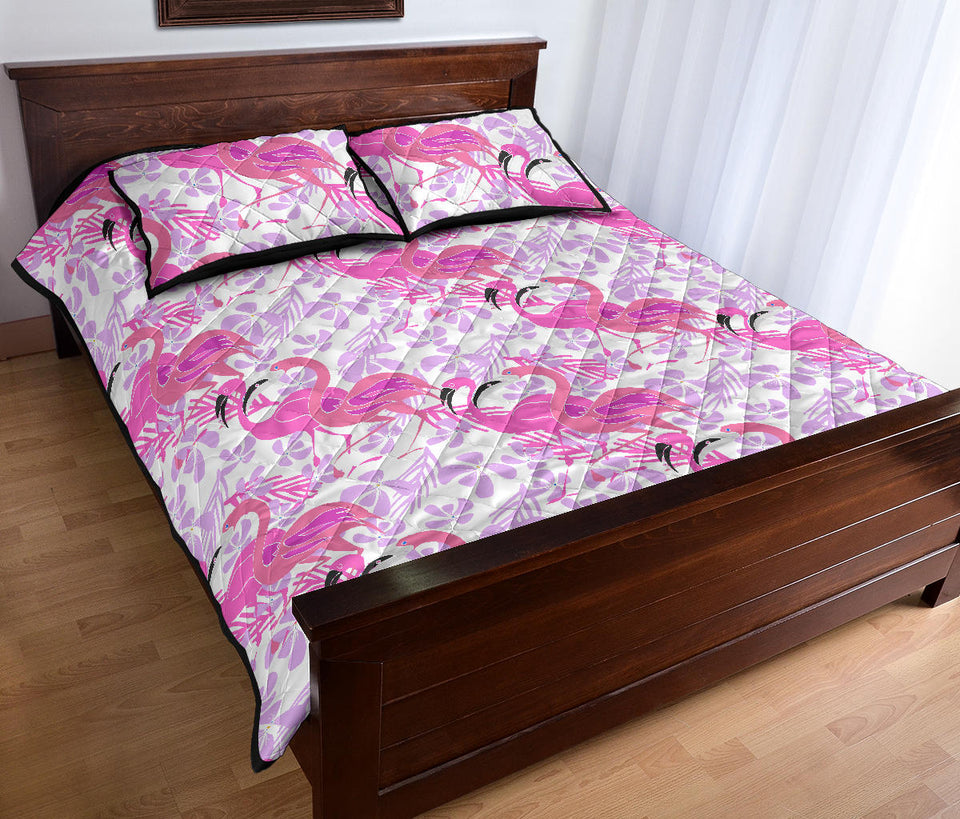 Pink flamingo flower pattern Quilt Bed Set