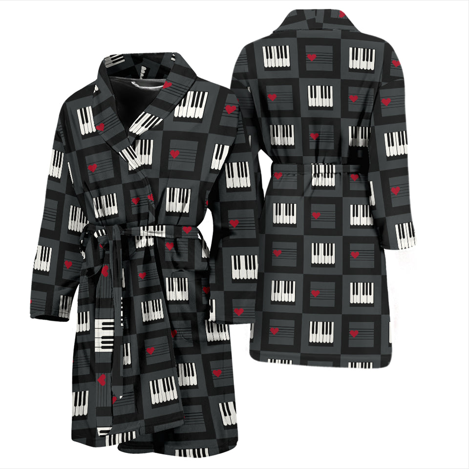 Piano Pattern Print Design 05 Men's Bathrobe