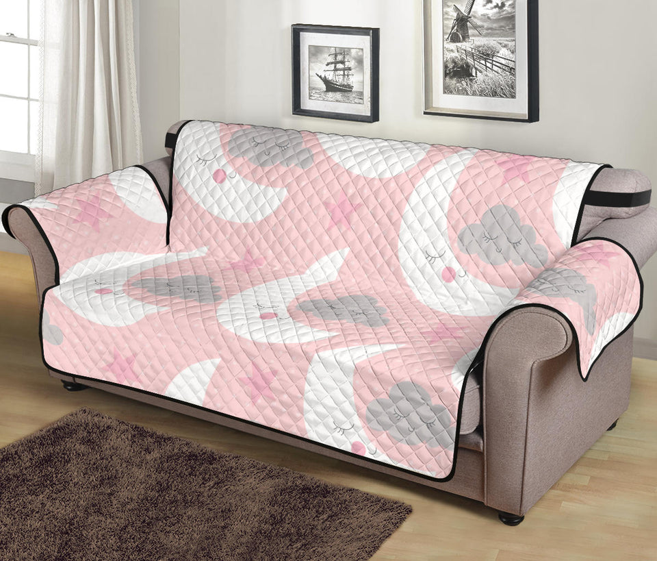 Cute moon cloud star pattern pink dot background Sofa Cover Protector