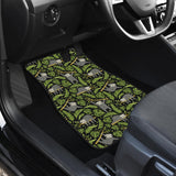 Cute Sloths Tropical Palm Leaves Black Background Front Car Mats