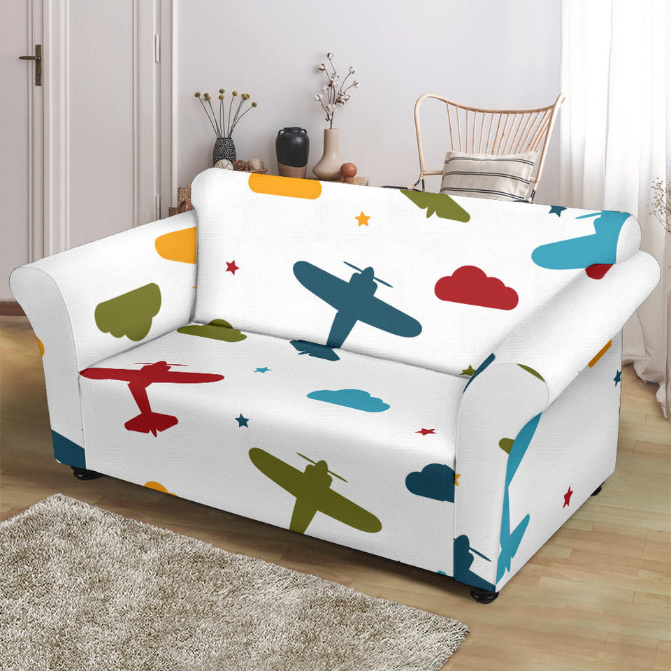 Airplane Star Cloud Colorful Loveseat Couch Slipcover