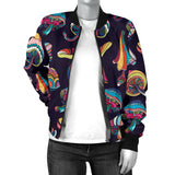 Colorful Mushroom Pattern Women'S Bomber Jacket