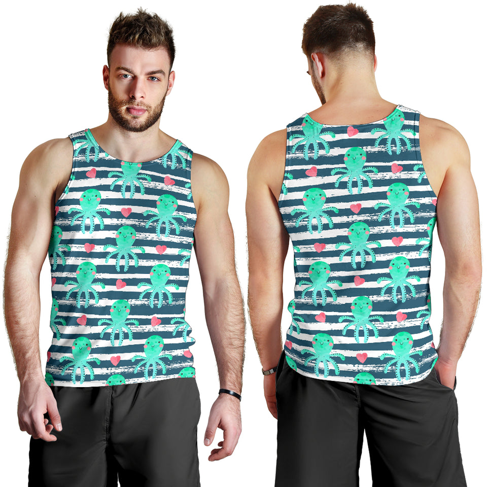 Cute octopuses heart striped background Men Tank Top